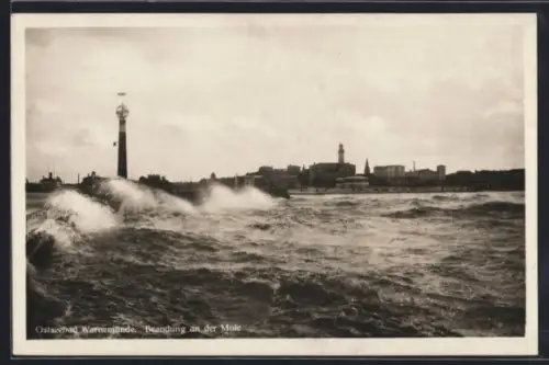 AK Warnemünde, Brandung an der Mole