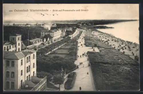 AK Warnemünde, Blick auf Promenade und Strand