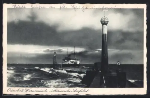 AK Warnemünde, Stürmische Ausfahrt
