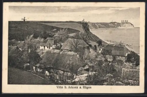 AK Vitte b. Arkona, Ortsansicht mit Steilküste und Windmühle