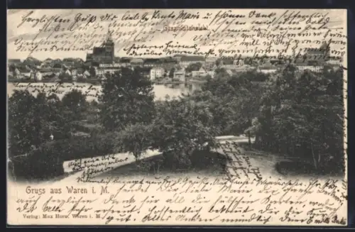 AK Waren i. M., Ortsansicht aus der Vogelschau