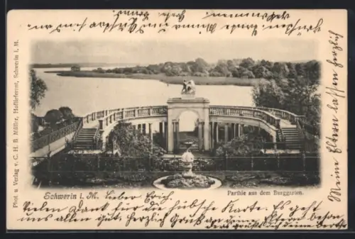 AK Schwerin i. M., Partie aus dem Burggarten