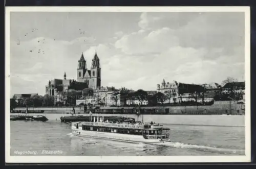 AK Magdeburg, Elbepartie mit Dampfer