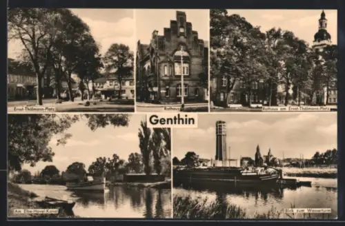AK Genthin, Ernst-Thälmann-Platz, Rathaus, Blick zum Wasserturm