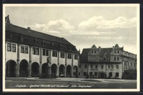 AK Dessau a. d. Mulde, Grosser Markt mit Denkmal
