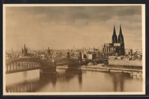AK Köln, Stadt mit Dom und Hohenzollernbrücke