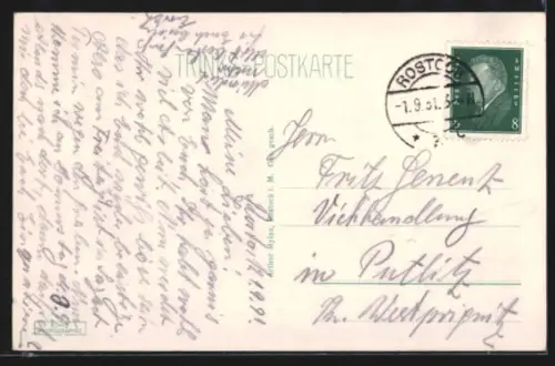 AK Rostock i. M., Rathaus, mit Verkaufswagen