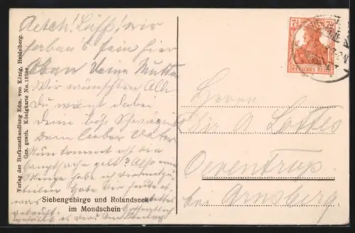 AK Rolandseck, Siebengebirge und Rolandseck im Mondschein