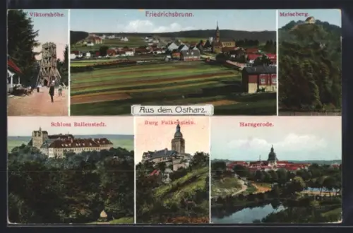 AK Harzgerode /Ostharz, Ortsansicht, Ortsansicht Friedrichsbrunn, Viktorshöhe, Schloss Ballenstedt, Burg Falkenstein