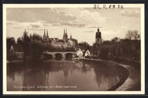 AK Merseburg a. S., Schloss mit Waterloobrücke