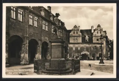 AK Dessau, Markt mit Denkmal des alten Dessauer