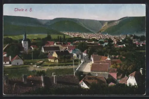 AK Thale a. H., Ortsansicht mit Kirche und umliegenden Bergen