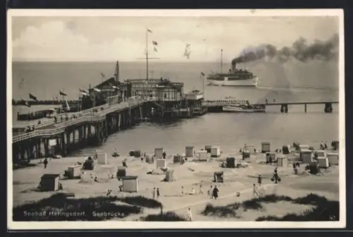 AK Heringsdorf, Seebrücke, Strand, Dampfer
