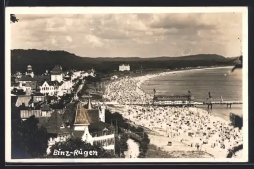 AK Binz /Rügen, Strand, Seebrücke, Ortsansicht