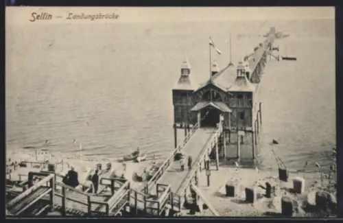 AK Sellin, Landungsbrücke aus der Vogelschau