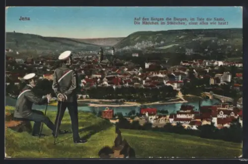 AK Jena, Panorama mit Blick auf Stadt und Saale, Studenten