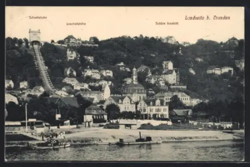 AK Loschwitz b. Dresden, Schwebebahn, Loschwitzhöhe, Schöne Aussicht