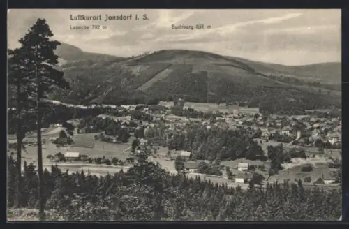 AK Jonsdorf i. S., Ortsansicht mit Lausche und Buchberg