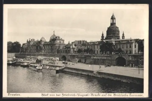 AK Dresden, Blick von der Friedrich-August-Brücke auf die Brühlsche Terrasse