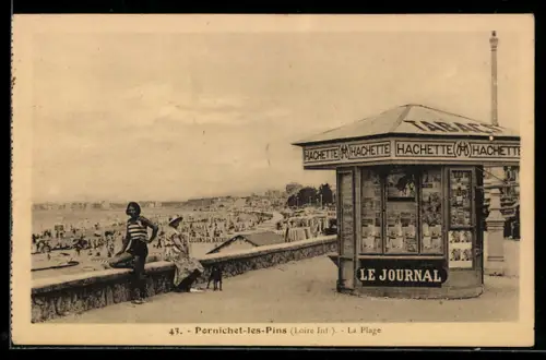 AK Pornichet-les-Pins /Loire Inf., La Plage, Kiosk Tabac Hachette