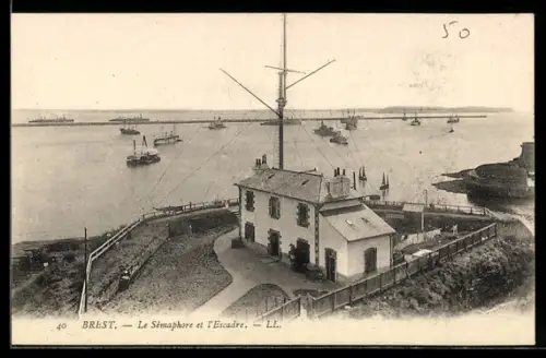 AK Brest, Le Sémaphore et l`Escadre, Semaphore, Signalmast am Hafen