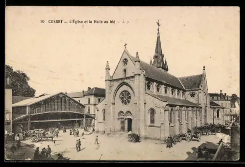 AK Cusset, L`Église et la Halle au blé