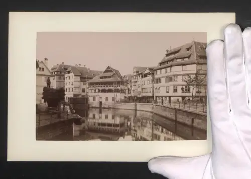 Fotografie Ansicht Strassburg, Flusspartie mit Häusern, Grossformat 16 x 25cm