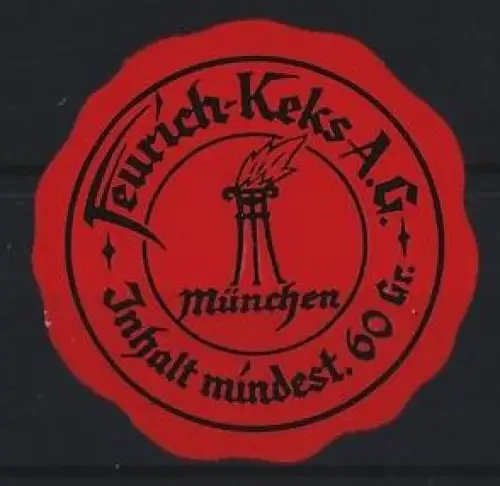Reklamemarke München, Feurich-Keks A.G., Flamme auf Turm