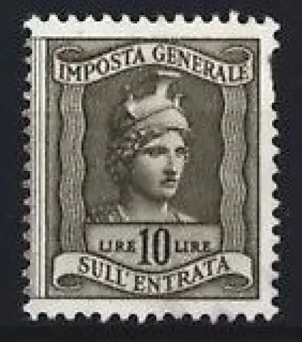Reklamemarke Italien, Imposta Generale, Porträt mit Helm