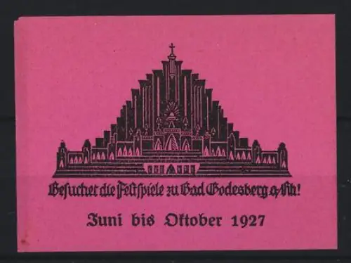 Reklamemarke Bad Godesberg, Festspiele 1927, Abbildung eines Altars