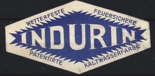 Reklamemarke Indurin, Wetterfeste Kaltwasserfarbe, Blitzsymbol