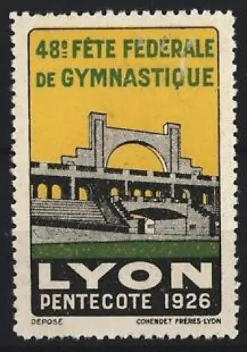 Reklamemarke Lyon, 48e Fête Fédérale de Gymnastique 1926, Stadionansicht