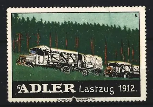 Reklamemarke Frankfurt, Adler, Lastzüge, Lastwagen im Wald
