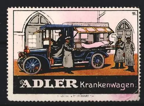 Reklamemarke Adler, Nutzfahrzeuge, Krankenwagen mit Personal