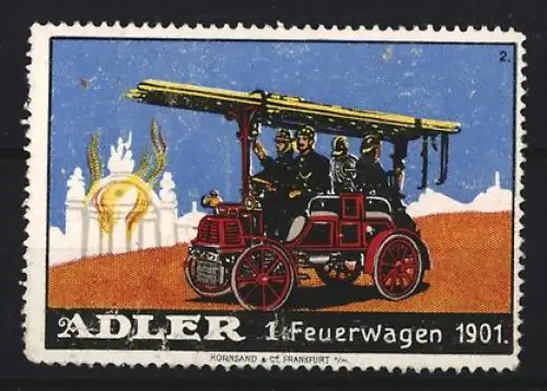 Reklamemarke Adler, Feuerwagen 1901, Feuerwehrfahrzeug