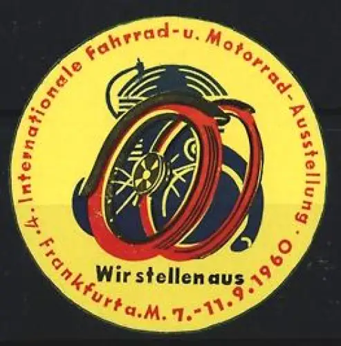 Reklamemarke Frankfurt, 4. Internationale Fahrrad- u. Motorrad-Ausstellung 1960, Rad und Lenker