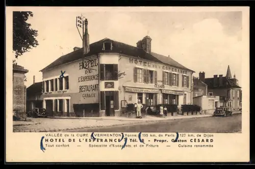 AK Vermenton /Yonne, Vallée de la Cure, Hotel de l`Esperance, Propr. Gaston Césard