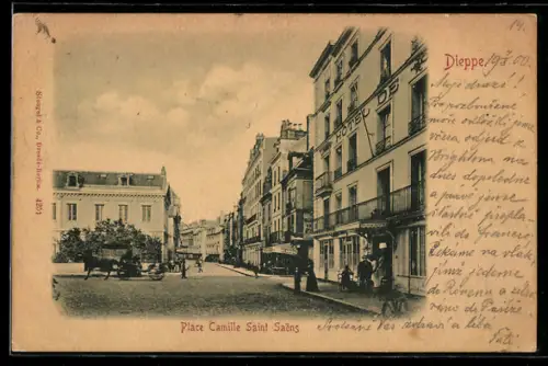 AK Dieppe, Place Camille Saint Saens avec Hôtel