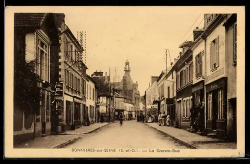 AK Bonnières-sur-Seine /S.-et-O., La Grande-Rue