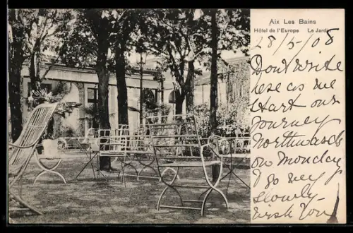 AK Aix-les-Bains, Hôtel de l`Europe, Le Jardin