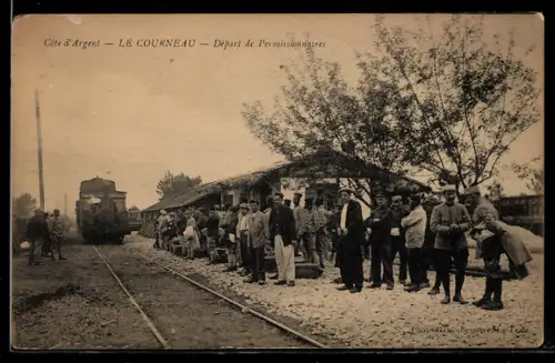 AK La Teste-de-Buch, Camp du Courneau, Départ de Permissionnaires