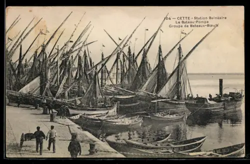 AK Cette, Station Balnéaire, Le Bateau-Pompe, Groupe de Bateaux-Boeufs