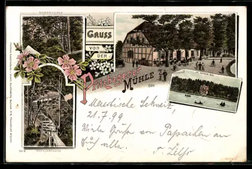 Lithographie Pritzhagen, Gasthof Pritzhagener Mühle, Teufelsbrücke
