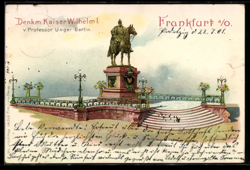 Lithographie Frankfurt a. O., Denkmal Kaiser Wilhelm I