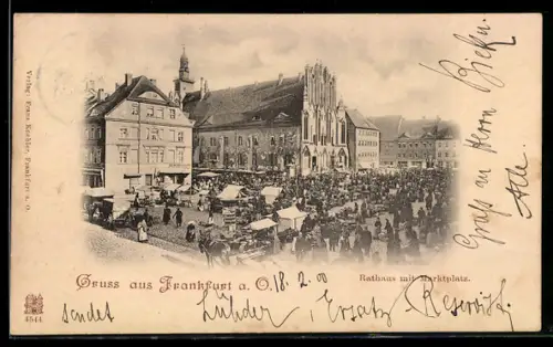 AK Frankfurt a. O., Rathaus mit Marktplatz