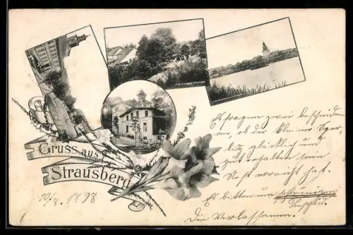 AK Strausberg, Seebad und Aussichtsturm, Ansicht der Schlagmühle, Ortsansicht vom See aus