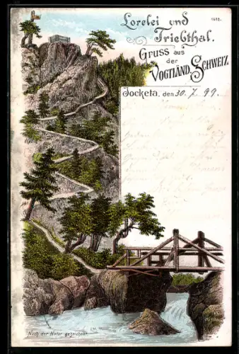 Lithographie Jocketa, Lorelei und Triebthal