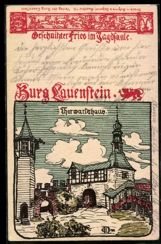 Steindruck-AK Lauenstein, Burg Lauenstein, Blick auf das Torwartshaus