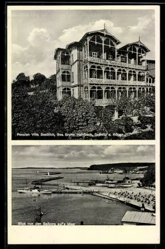 AK Sassnitz, Pension Villa Seeblick von Bruno Hahlbeck, Blick von den Balkons auf`s Meer