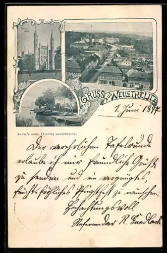 AK Neustrelitz, Schlosskirche, Ortsansicht aus der Vogelschau, Insel Helgoland